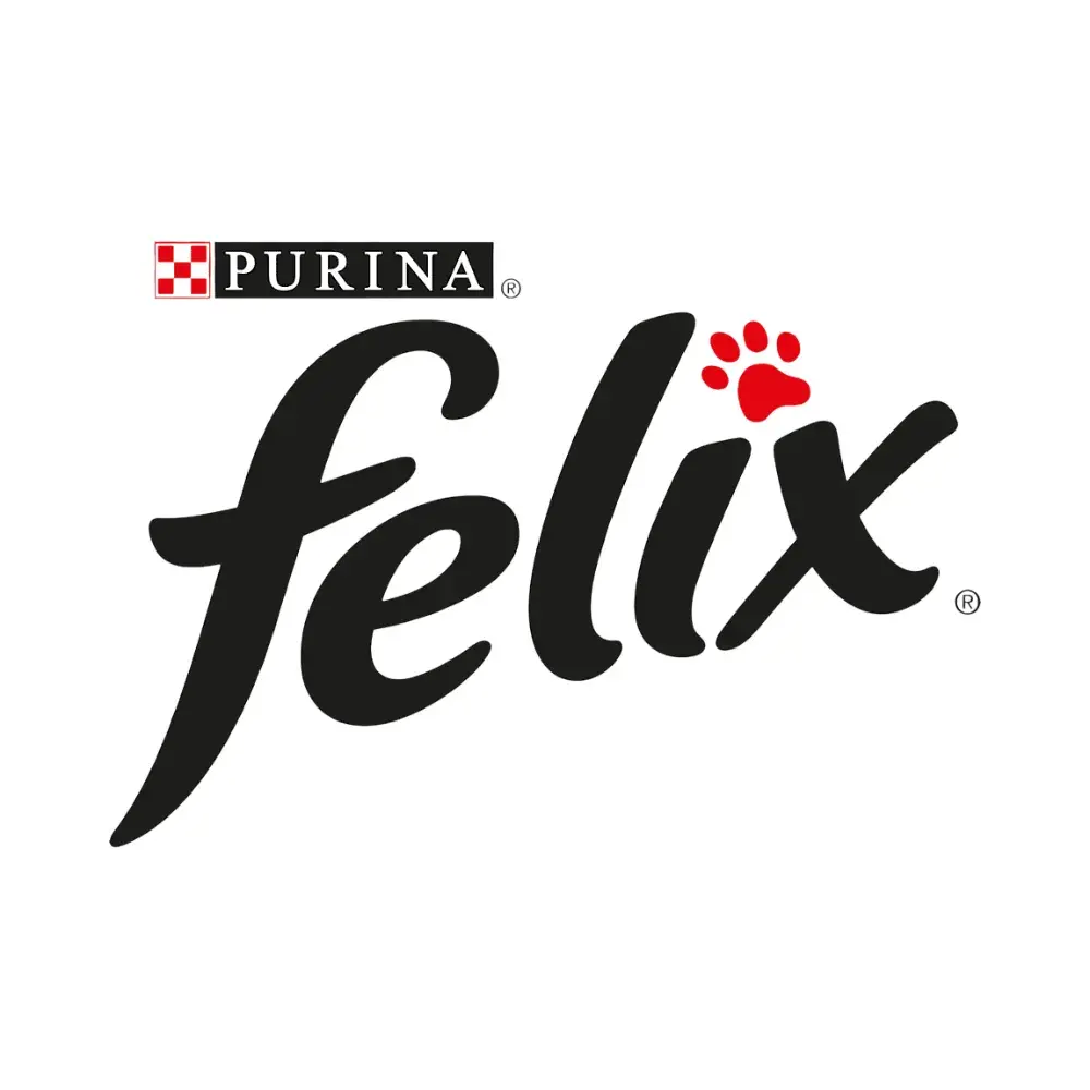 Logotipo oficial de Purina Felix, alimento húmedo, sobres y snacks para gatos disponible en Rankana Perú.