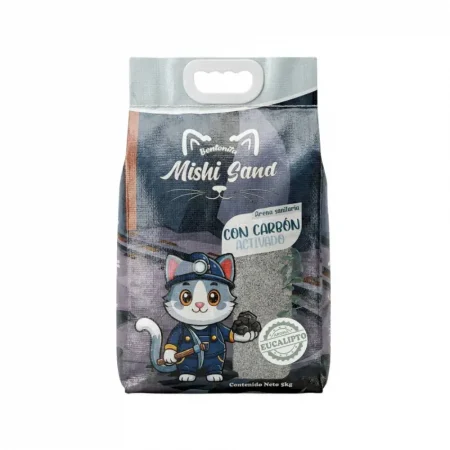 Bolsa de arena para gatos Bentonita Mishi Sand de 5kg con carbón activado y aroma a eucalipto.